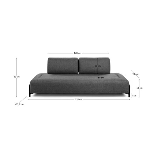 Divano Compo 3 posti grigio scuro 232 cm