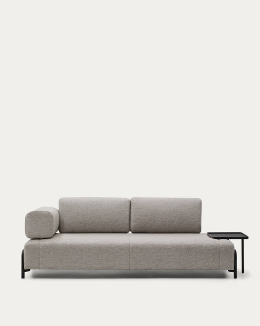 Divano Compo 3 beige grigio posti con vassoio grande 252 cm