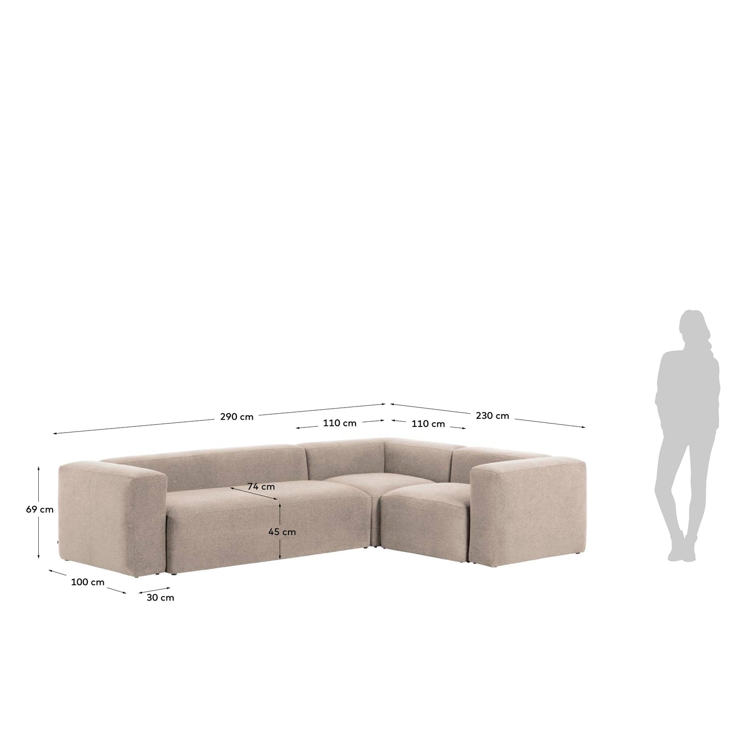 Divano ad angolo Blok 4 posti beige 320 x 230 cm / 230 x 320 cm