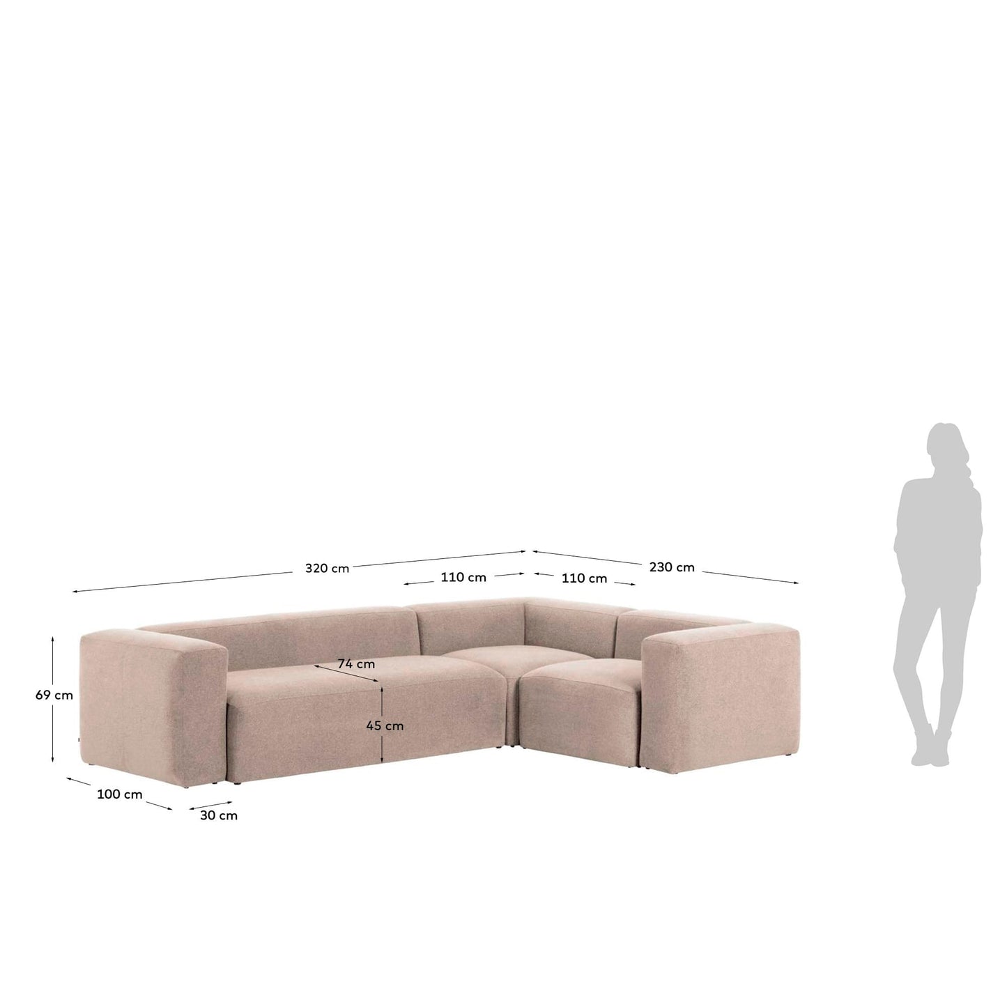 Divano ad angolo Blok 4 posti ignifugo in velluto a coste spesso écru 320 x 230 cm/230 x 320 cm FSC Mix Credit