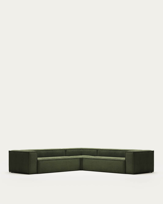 Divano ad angolo Blok 6 posti a coste spesso verde 320 x 320 cm