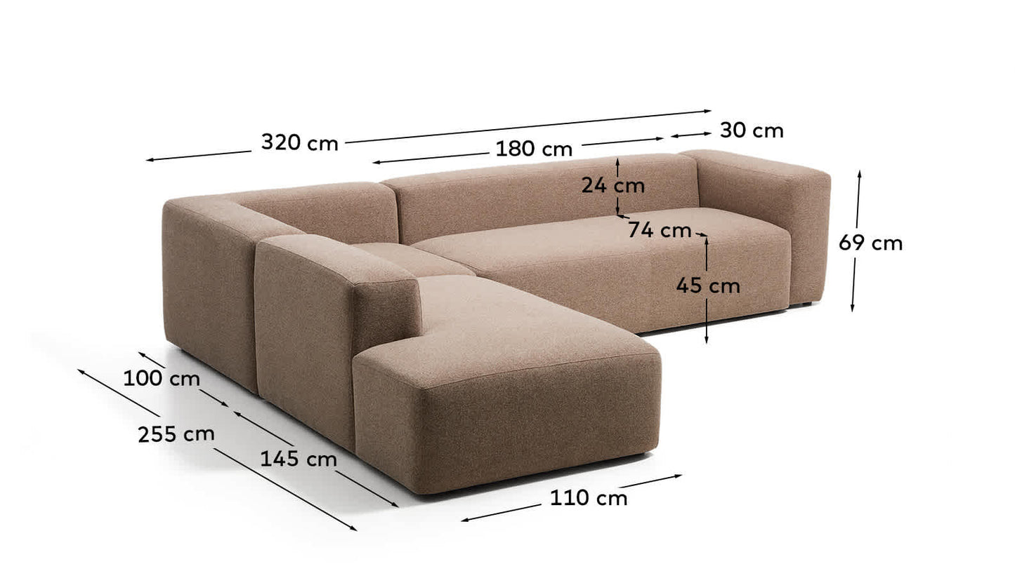 Divano ad angolo Blok 5 posti con terminale sinistro in ciniglia marrone 255 x 320 cm FSC Mix Credit
