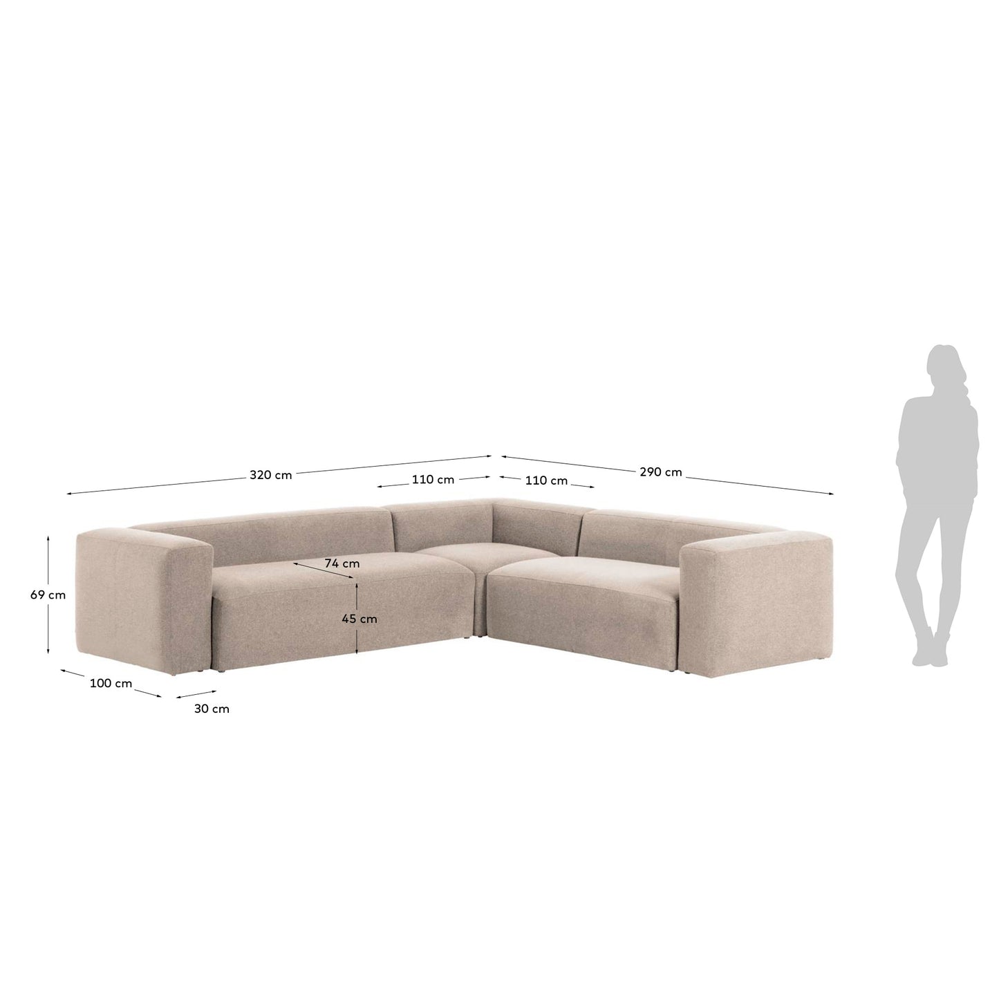 Divano ad angolo Blok 5 posti in ciniglia rosa 320 x 290 cm/290 x 320 cm
