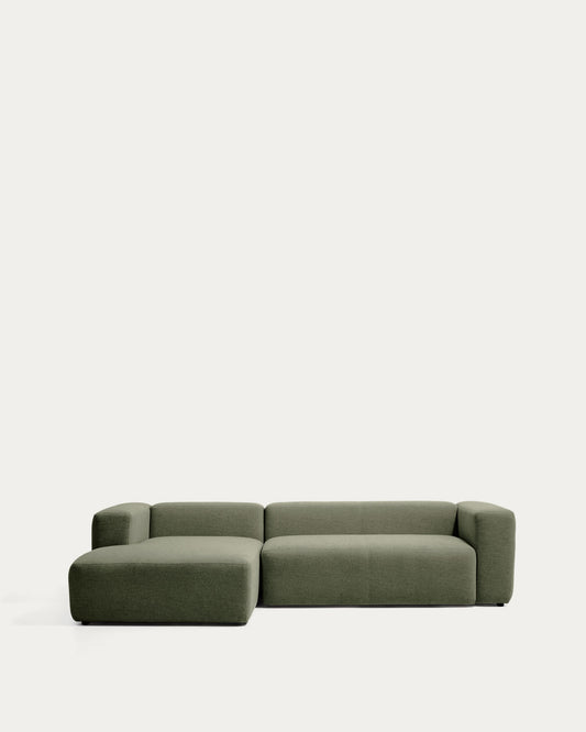 Divano Blok 3 posti in ciniglia verde muschio con chaise longue sinistra 300 cm FSC Mix Credit