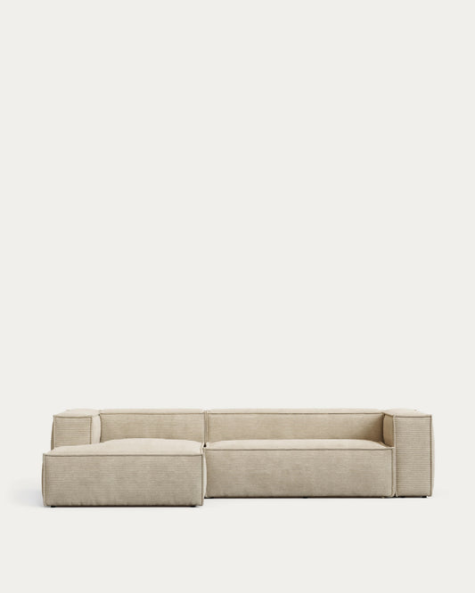 Divano Blok 3 posti chaise longue sinistra in velluto a coste spesso écru 300 cm