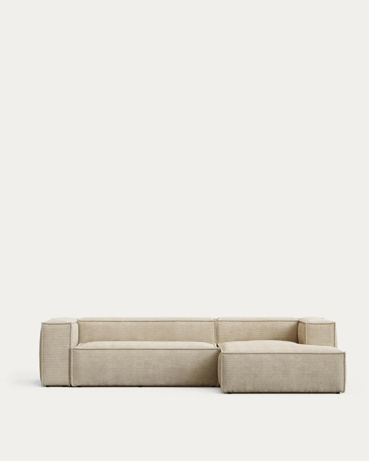 Divano Blok 3 posti in velluto a coste spesso color naturale con chaise longue destra 300 cm FSC Mix Credit