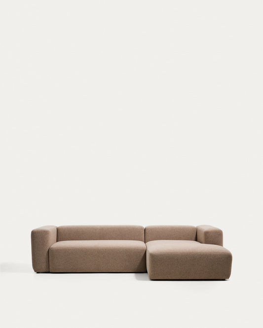Divano Blok 3 posti in ciniglia marrone con chaise longue destra 300 cm FSC Mix Credit