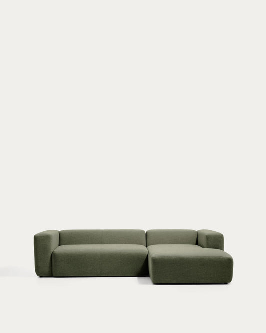 Divano Blok 3 posti in ciniglia verde muschio con chaise longue destra 300 cm FSC Mix Credit