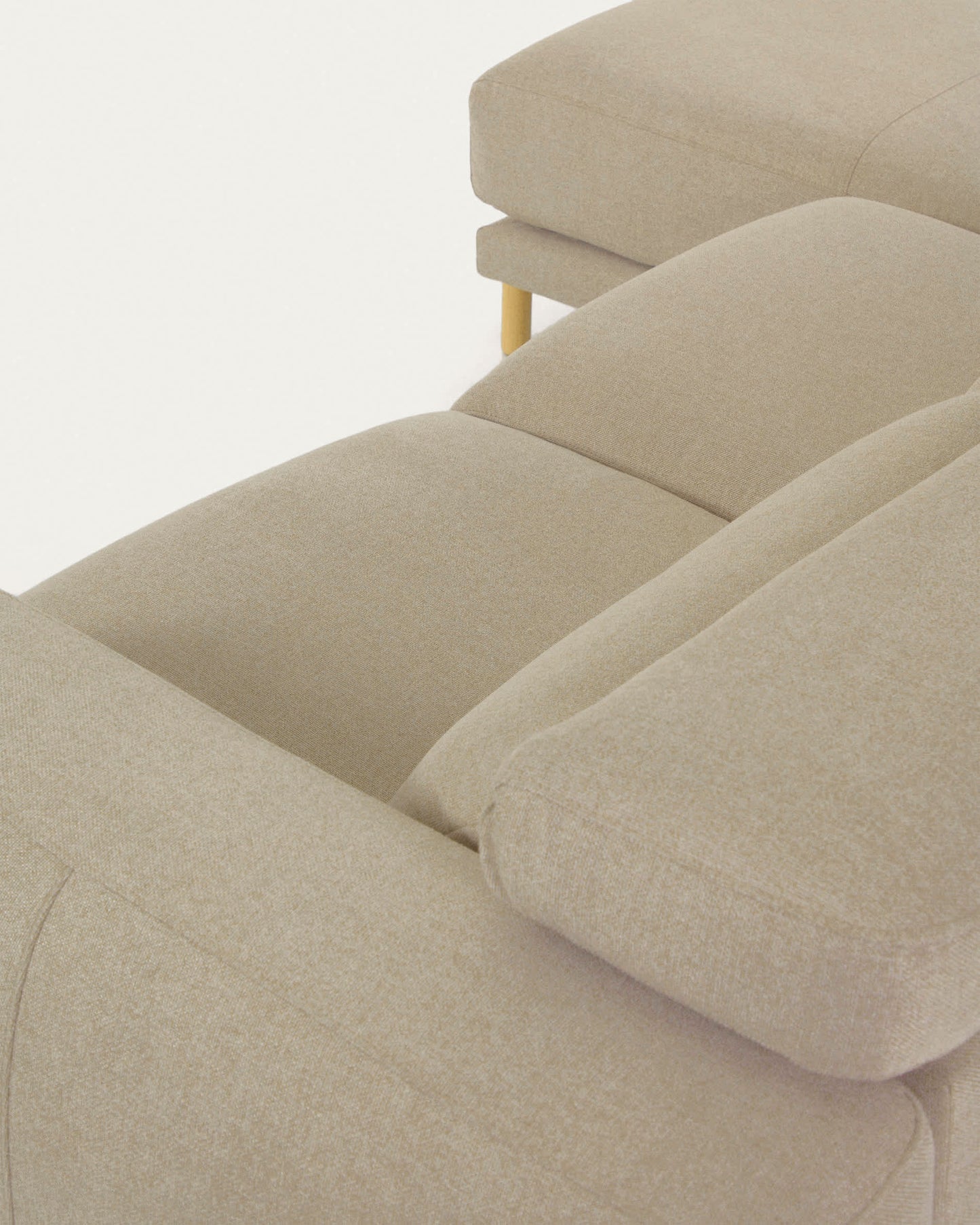 Divano Singa 3 posti con chaise longue sinistra, poggiatesta reclinabile e sedile allungabile beige 296 cm