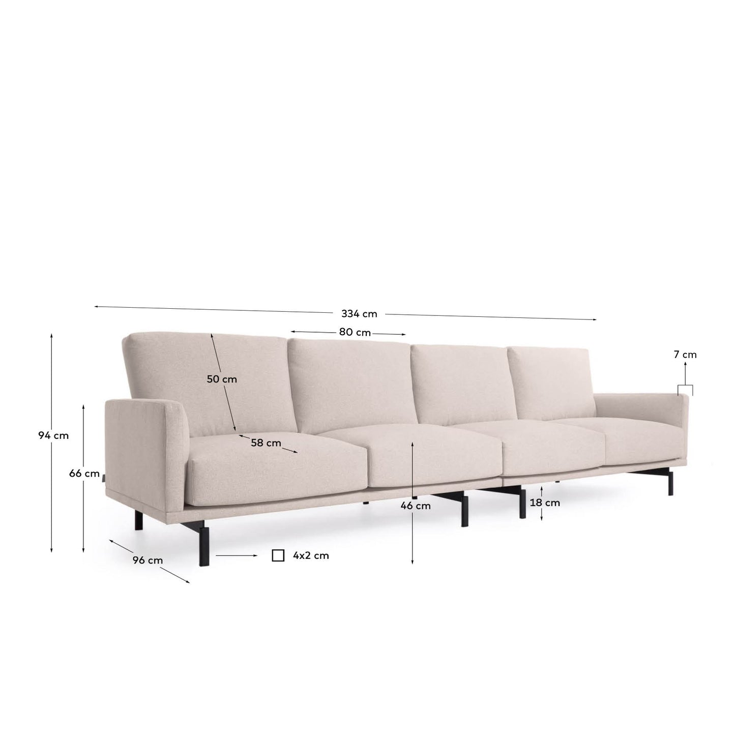Divano Galene 4 posti beige 334 cm