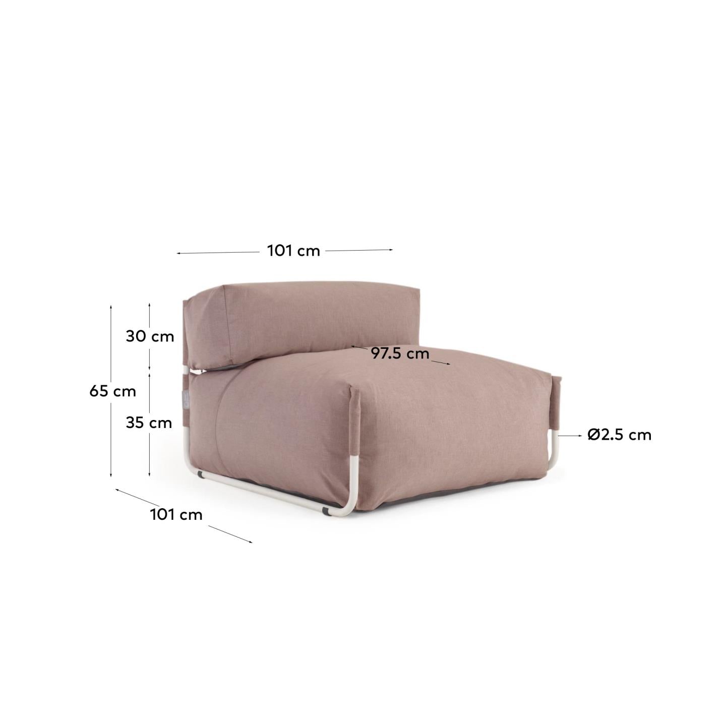 Pouf divano modulare schienale Square terracotta alluminio bianco 101x101cm