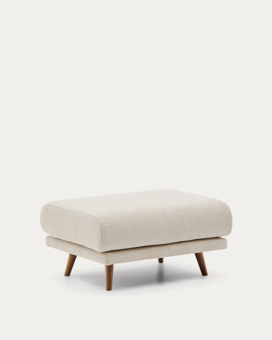 Poggiapiedi Karin in ciniglia beige con gambe in legno massiccio di faggio con finitura tono noce 90 x 70 cm