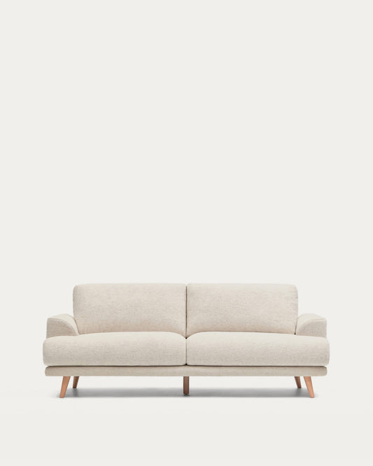 Divano Karin 2 posti in ciniglia beige con gambe in legno di faggio massiccio 211 cm