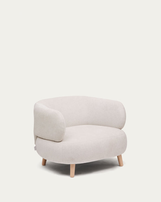 Poltrona Luisa in tessuto di ciniglia perla in legno massiccio di faggio 90 cm