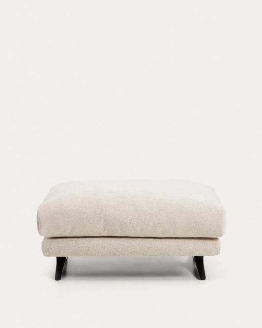 Poggiapiedi Veliro in ciniglia beige con gambe in acciaio finitura nera 85 x 90 cm FSC Mix Credit