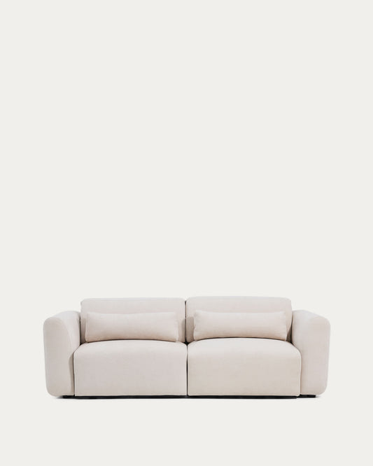 Divano Lares 3 posti con sedute scorrevoli motorizzate e poggiatesta reclinabile in ciniglia beige 240 cm