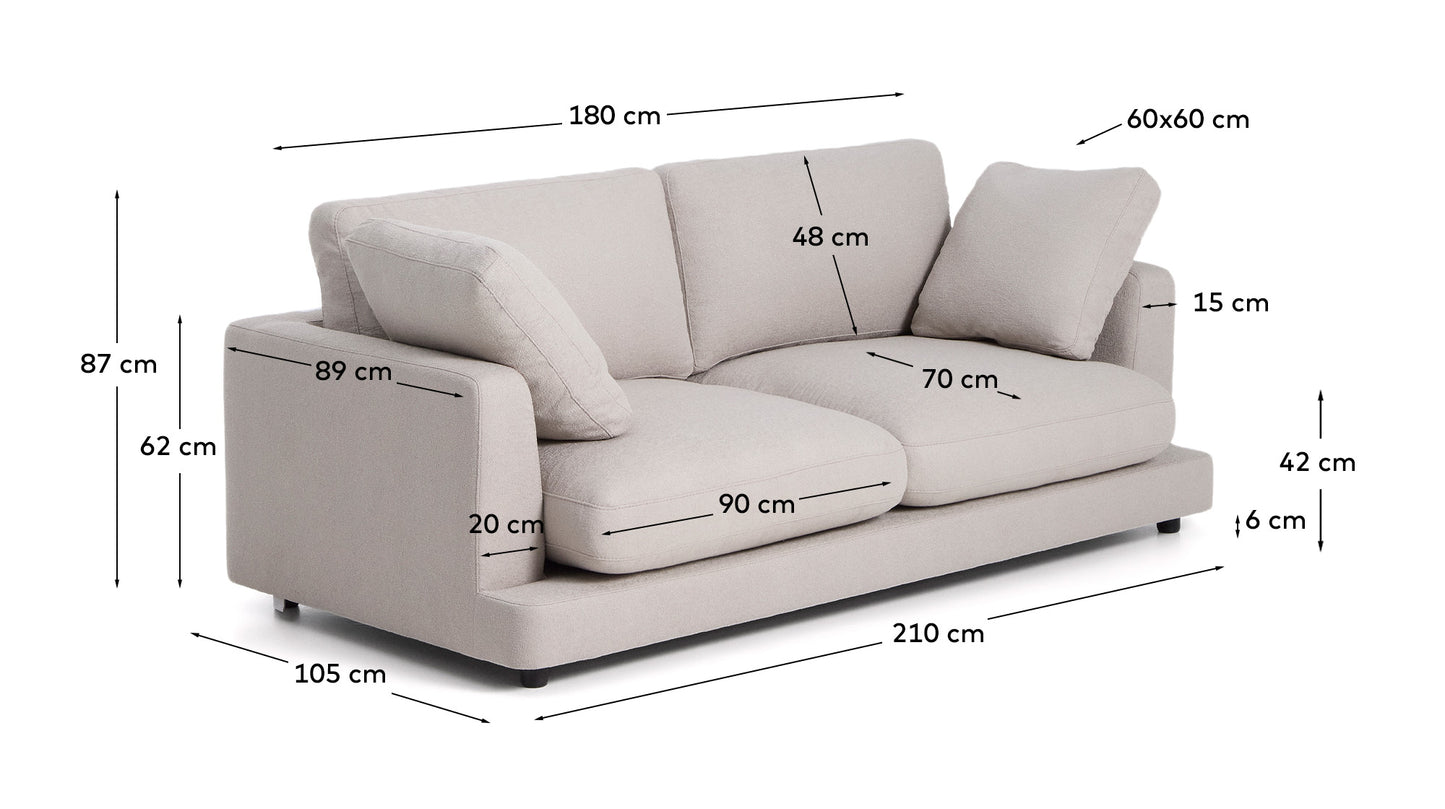 Divano Gala 3 posti in micro bouclé grigio 210 cm