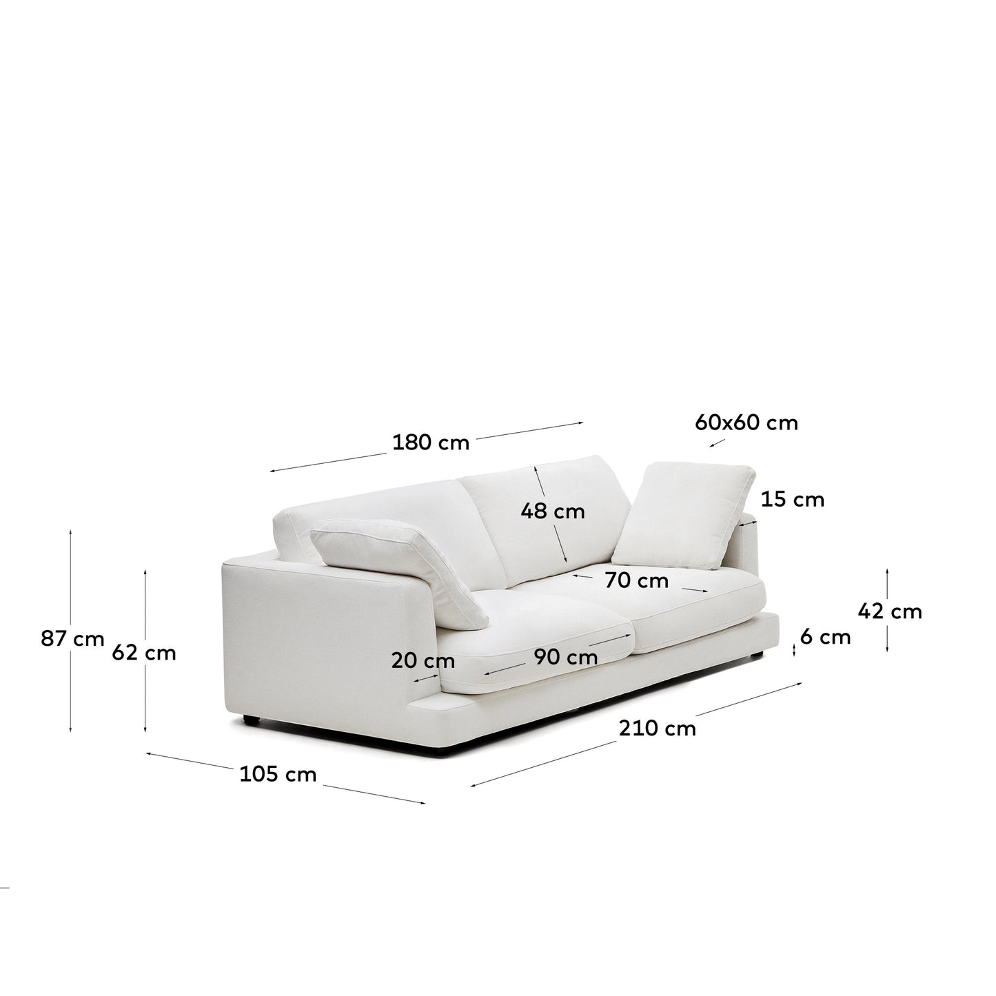 Divano Gala 3 posti in ciniglia bianco 210 cm