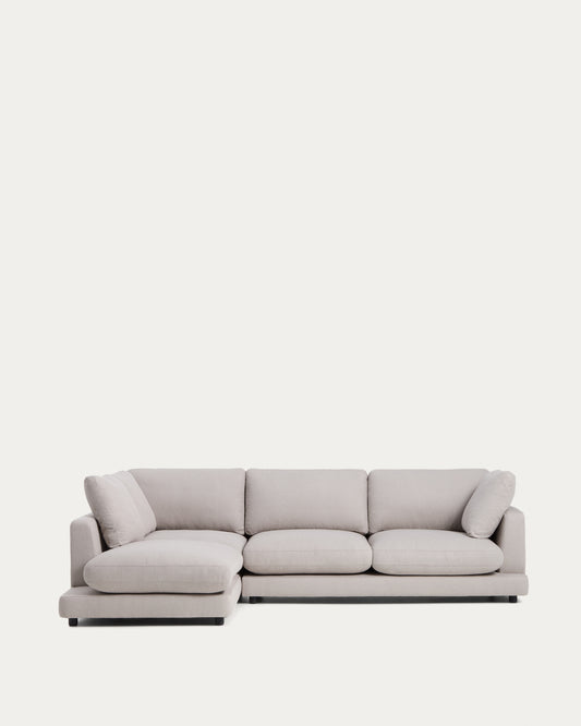 Divano Gala 4 posti in micro bouclé grigio con chaise longue sinistra 300 cm