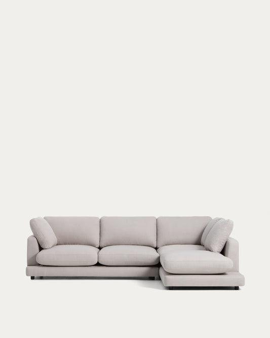 Divano Gala 4 posti in micro bouclé grigio con chaise longue destra 300 cm