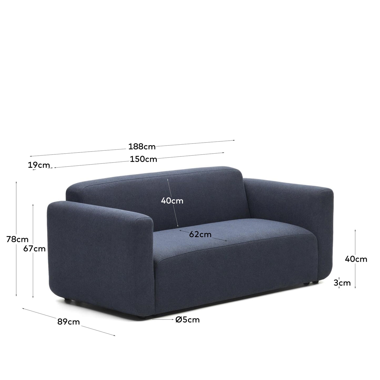 Divano modulare Neom 2 posti blu 188 cm