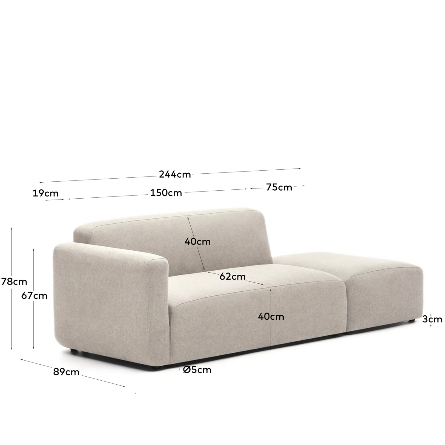 Divano modulare Neom 2 posti beige 244 cm