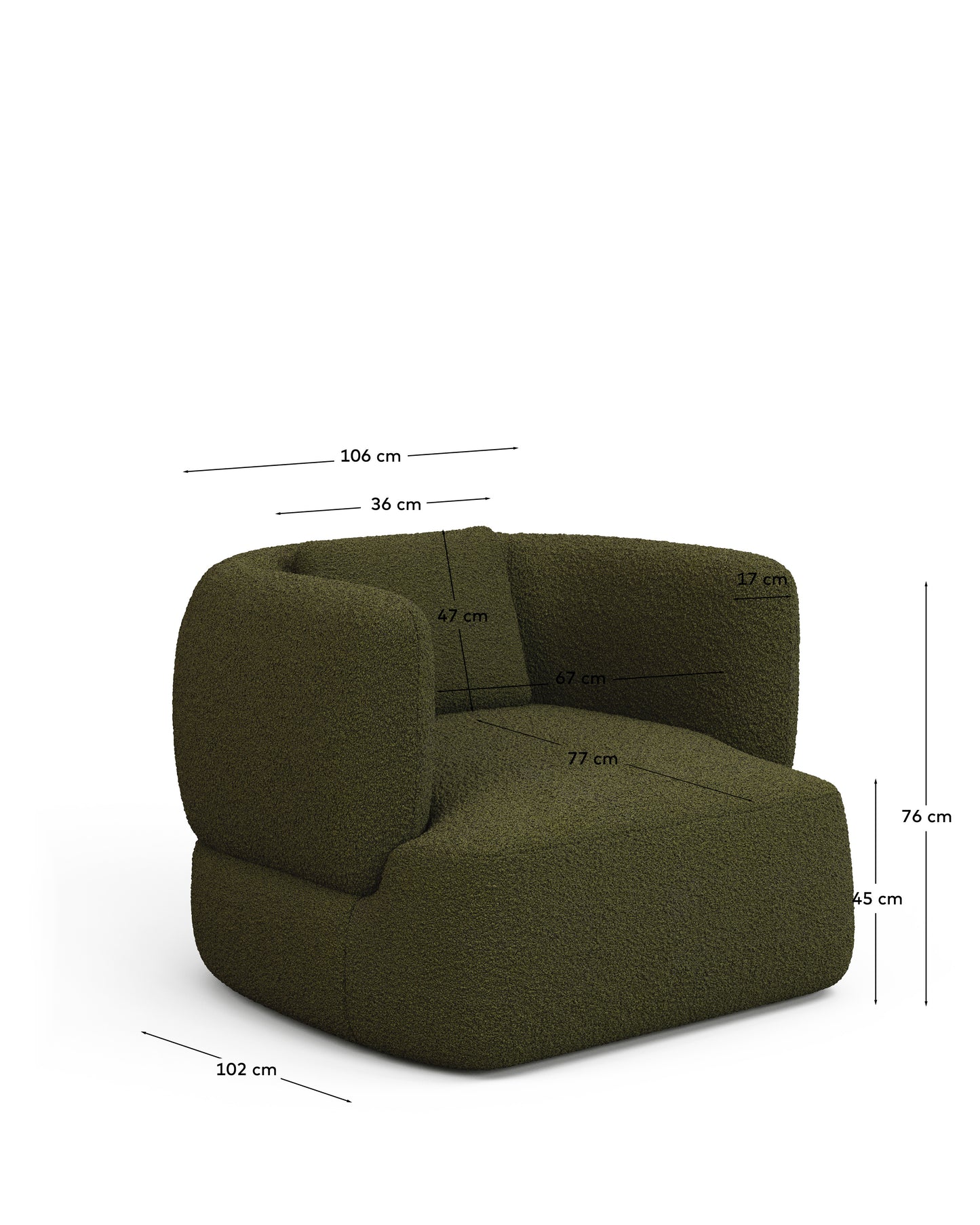 Poltrona girevole Martina con cuscino in montone sintetico verde scuro