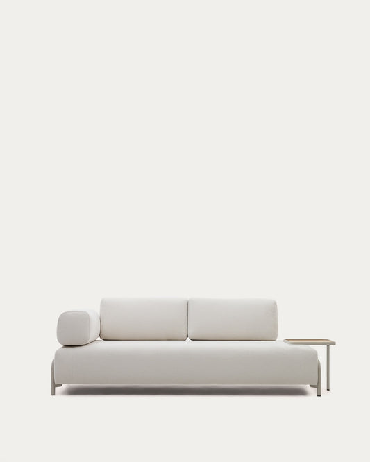 Divano Compo 3 posti ciniglia beige, vassoio grande impiallacciatura di rovere e telaio di metallo beige 232cm