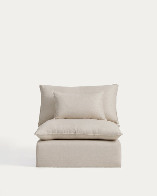 Poltrona sfoderabile Anarela in lino e viscosa beige 110 cm