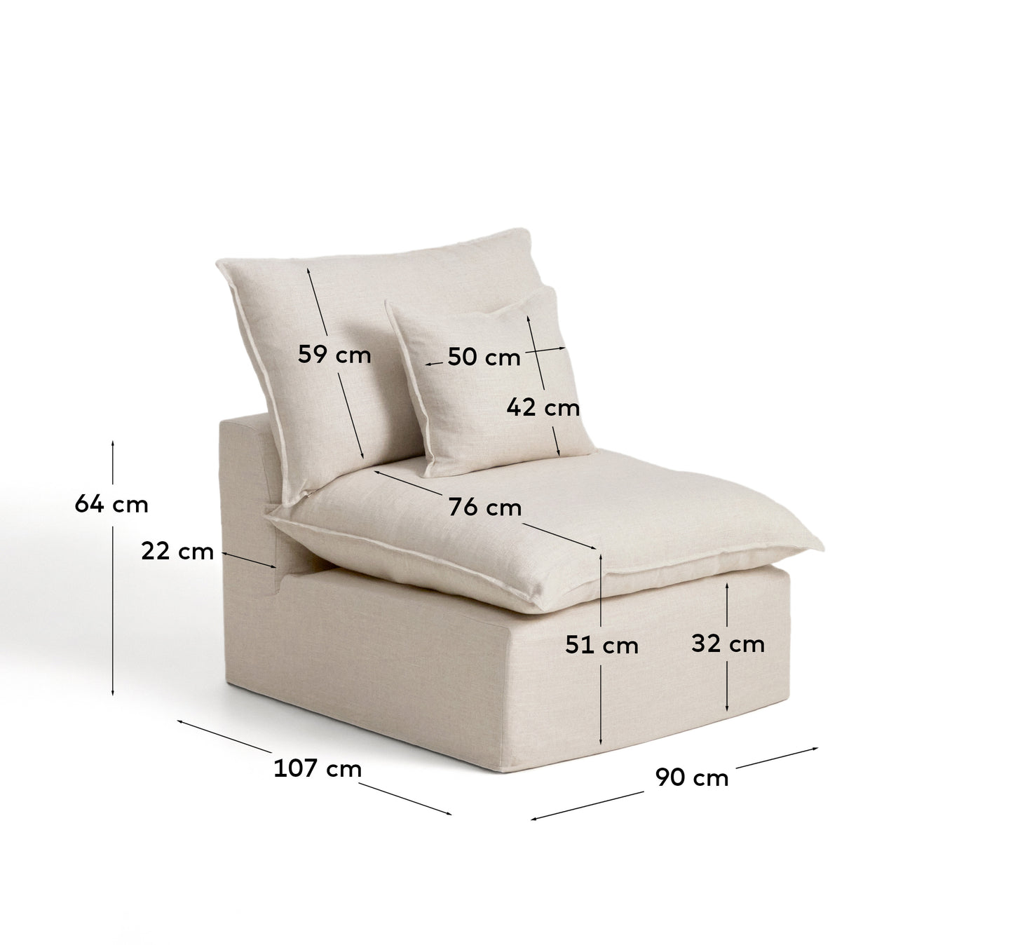 Poltrona sfoderabile Anarela in lino e viscosa beige 90 cm