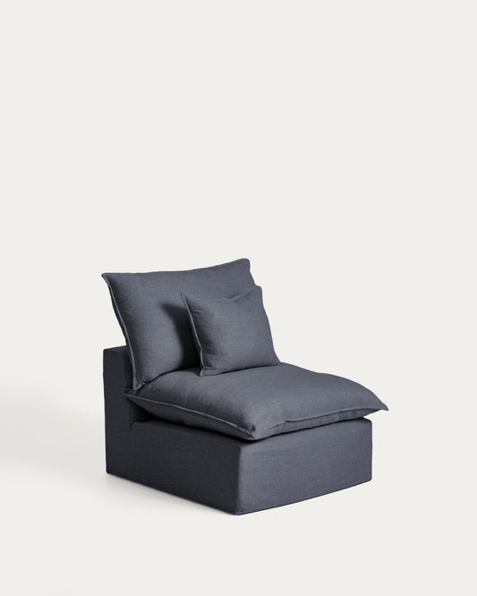 Poltrona sfoderabile Anarela in lino e viscosa grigio scuro 90 cm