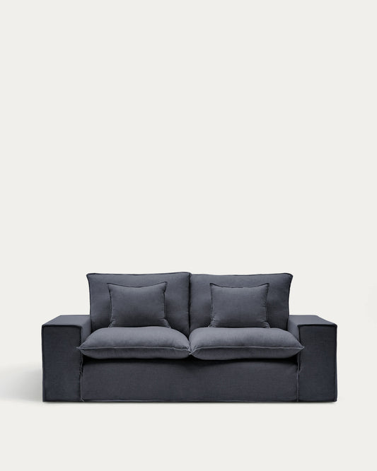 Divano sfoderabile Anarela 2 posti in lino e viscosa grigio scuro 240 cm FSC Mix Credit
