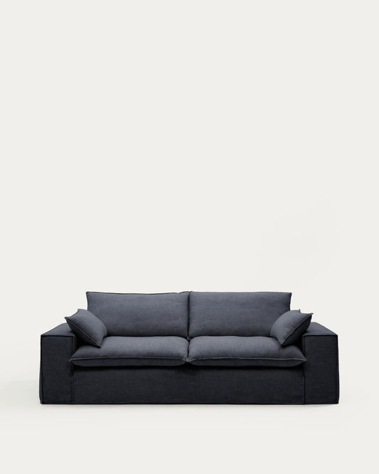 Divano sfoderabile Anarela 3 posti in lino e viscosa grigio scuro 280 cm FSC Mix Credit