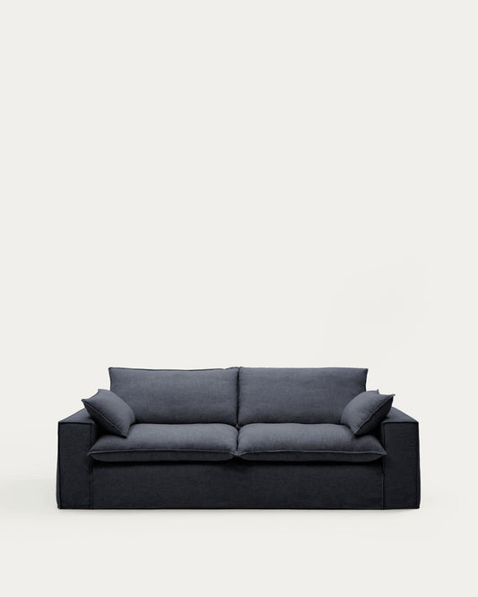 Divano sfoderabile Anarela 3 posti in lino e viscosa grigio scuro 260 cm FSC Mix Credit