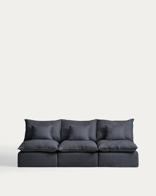Divano modulare sfoderabile Anarela 3 posti in lino e viscosa grigio scuro 270 cm FSC Mix Credit