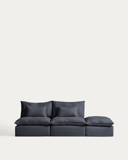 Divano modulare sfoderabile Anarela 3 posti con terminale in lino e viscosa grigio scuro 310 cm FSC Mix Credit