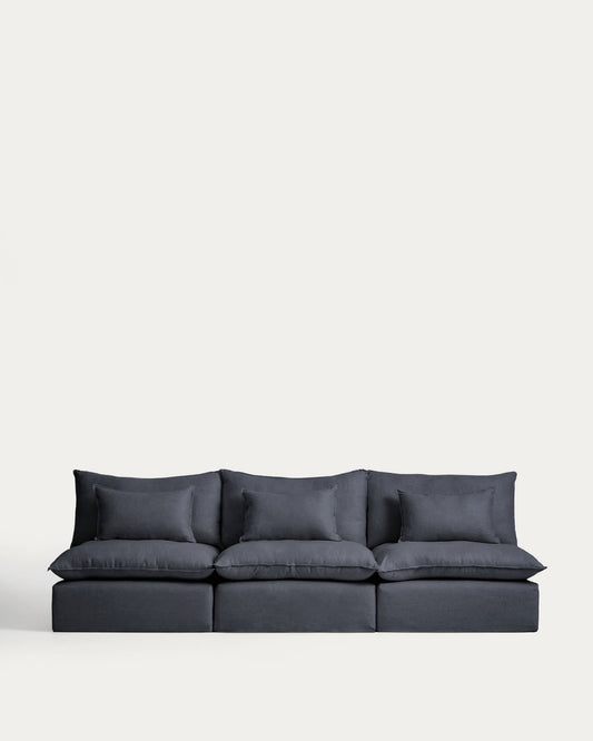 Divano modulare sfoderabile Anarela 5 posti in lino e viscosa grigio scuro 330 cm FSC Mix Credit