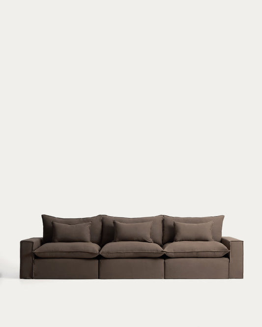 Divano modulare sfoderabile Anarela 5 posti in 100% lino tortora 370 cm FSC Mix Credit
