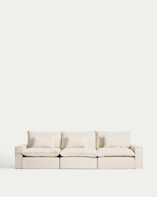 Divano modulare sfoderabile Anarela 5 posti in lino e viscosa beige 370 cm FSC Mix Credit