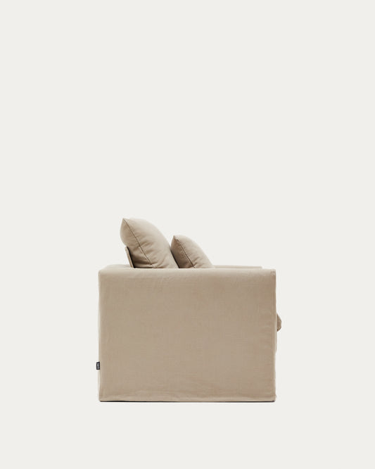 Poltrona sfoderabile Nora con cuscino in lino e cotone taupe 92 cm