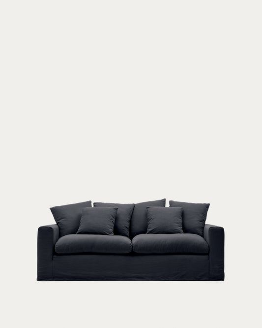 Divano sfoderabile Nora 3 posti con cuscini in lino e cotone grigio antracite 240 cm