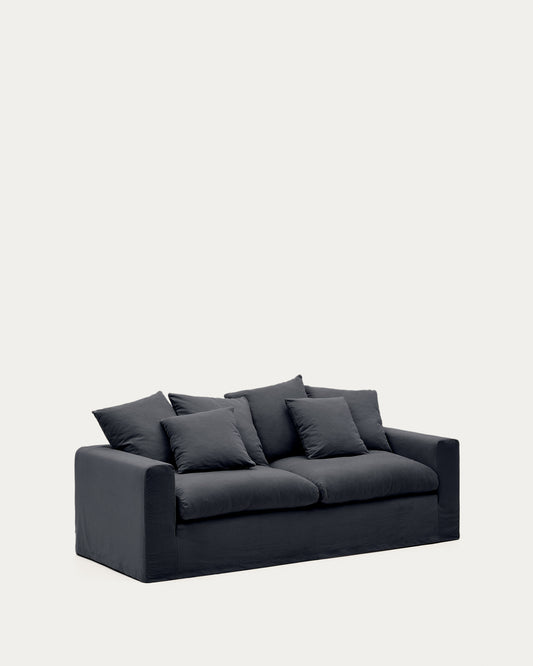 Divano sfoderabile Nora 3 posti con cuscini in lino e cotone grigio antracite 240 cm