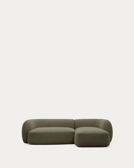 Divano modulare Martina 3 posti in ciniglia con chaise longue destra verde 287 cm