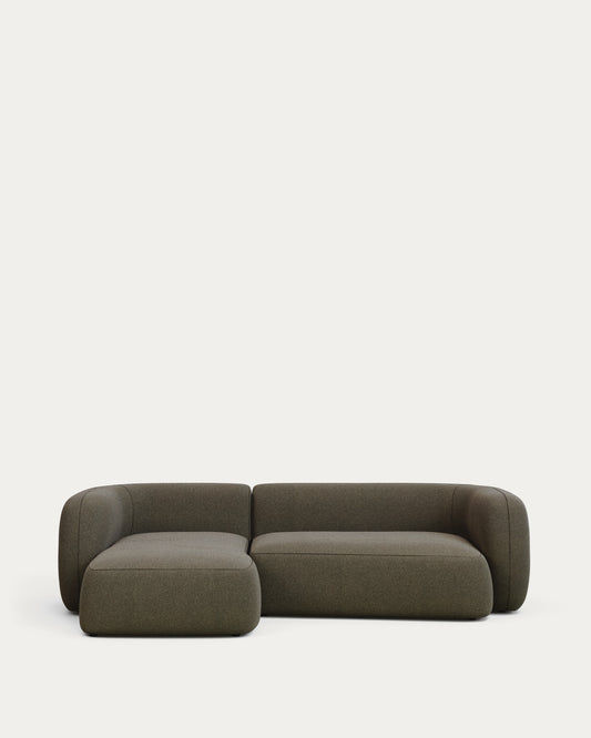 Divano modulare Martina 3 posti in ciniglia verde con chaise longue sinistra 287 cm