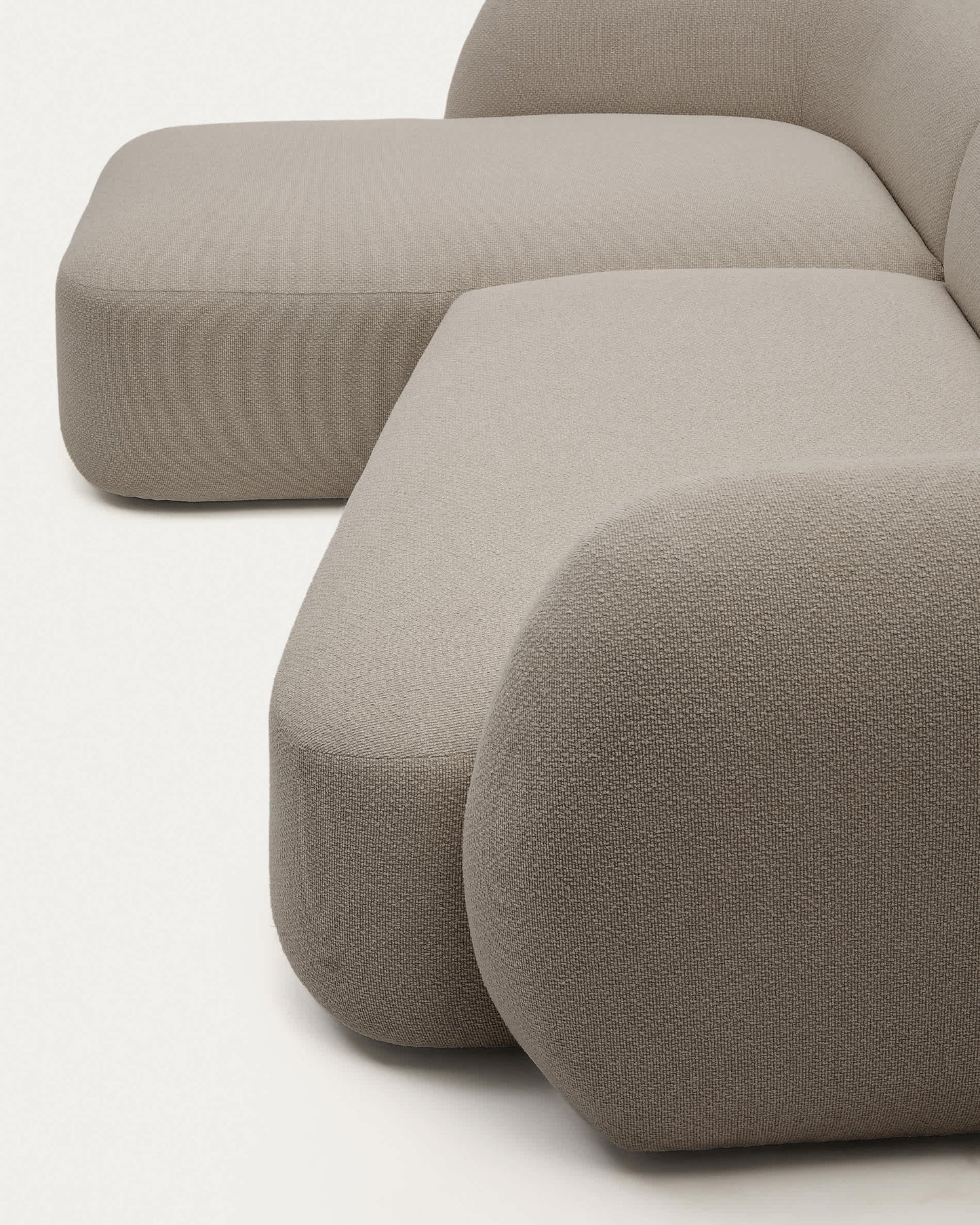 Divano modulare Martina 3 posti in ciniglia color pietra con chaise longue sinistra 287 cm