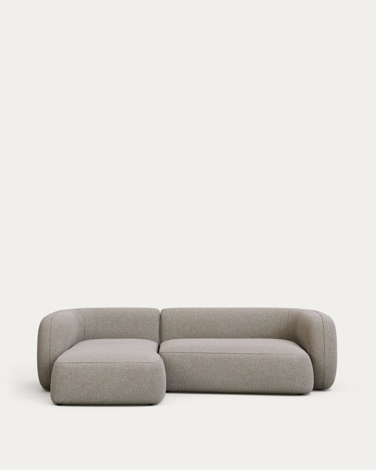 Divano modulare Martina 3 posti in ciniglia color pietra con chaise longue sinistra 287 cm