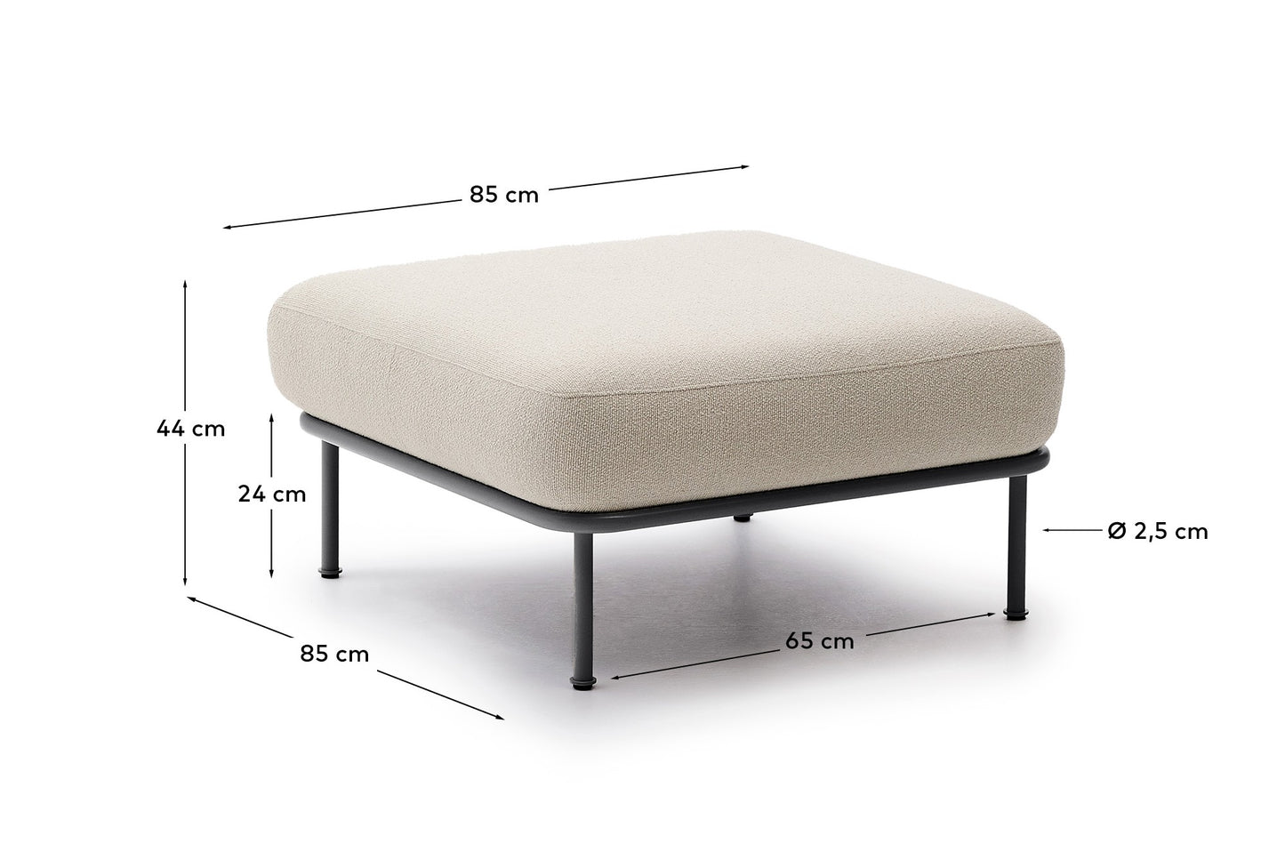 Pouf Aurum écru in metallo grigio opaco 85 x 85 cm