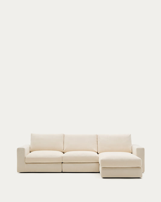 Divano modulare Alea 4 posti sfoderabile in ciniglia chaise longue destra écru 310 cm