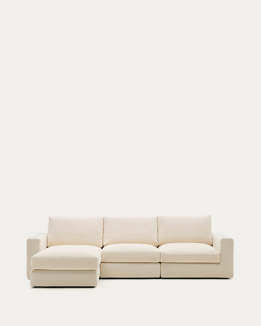 Divano modulare Alea 4 posti sfoderabile in ciniglia chaise longue sinistra écru 310 cm