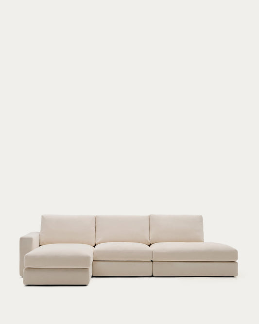 Divano modulare Alea 5 posti sfoderabile in ciniglia chaise longue sinistra beige 340 cm